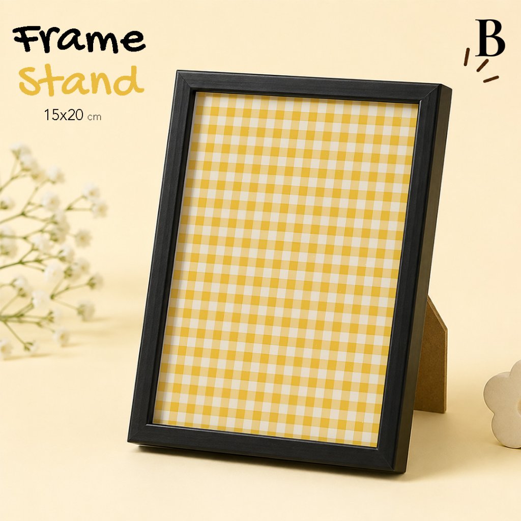 Bingkaimu Bingkai Foto Meja Background Motif Kotak Kuning Aesthetic Tanpa Cetak Siap Pajang